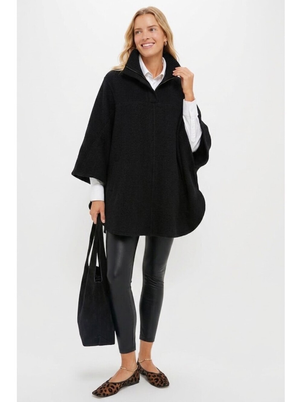 Vince Black 100% Wool Quarter Zip Poncho Cape Sweater Size S